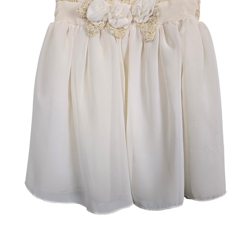 Penelope Mack Special Occasion Dress Girls 2T Cream Gold Metallic Lace Rosette - Picture 5 of 12